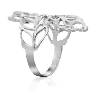 925 Sterling Silver Elegant Long Bypass Leaf Ring - Size 6