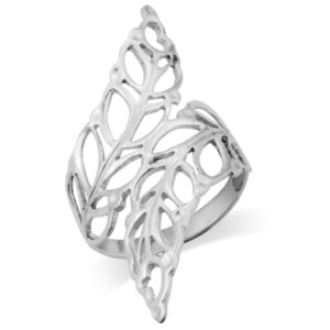 925 sterling silver elegant long bypass leaf ring - size 6