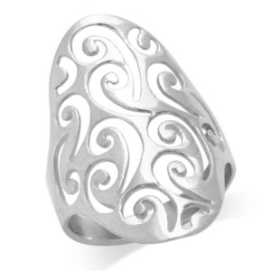 925 sterling silver large long 30mm filigree swirl ring - size 6