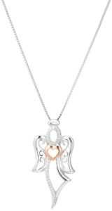 amazon essentials two-tone sterling silver and rose gold over sterling silver angel with heart pendant necklace, 18", (previously amazon collection)