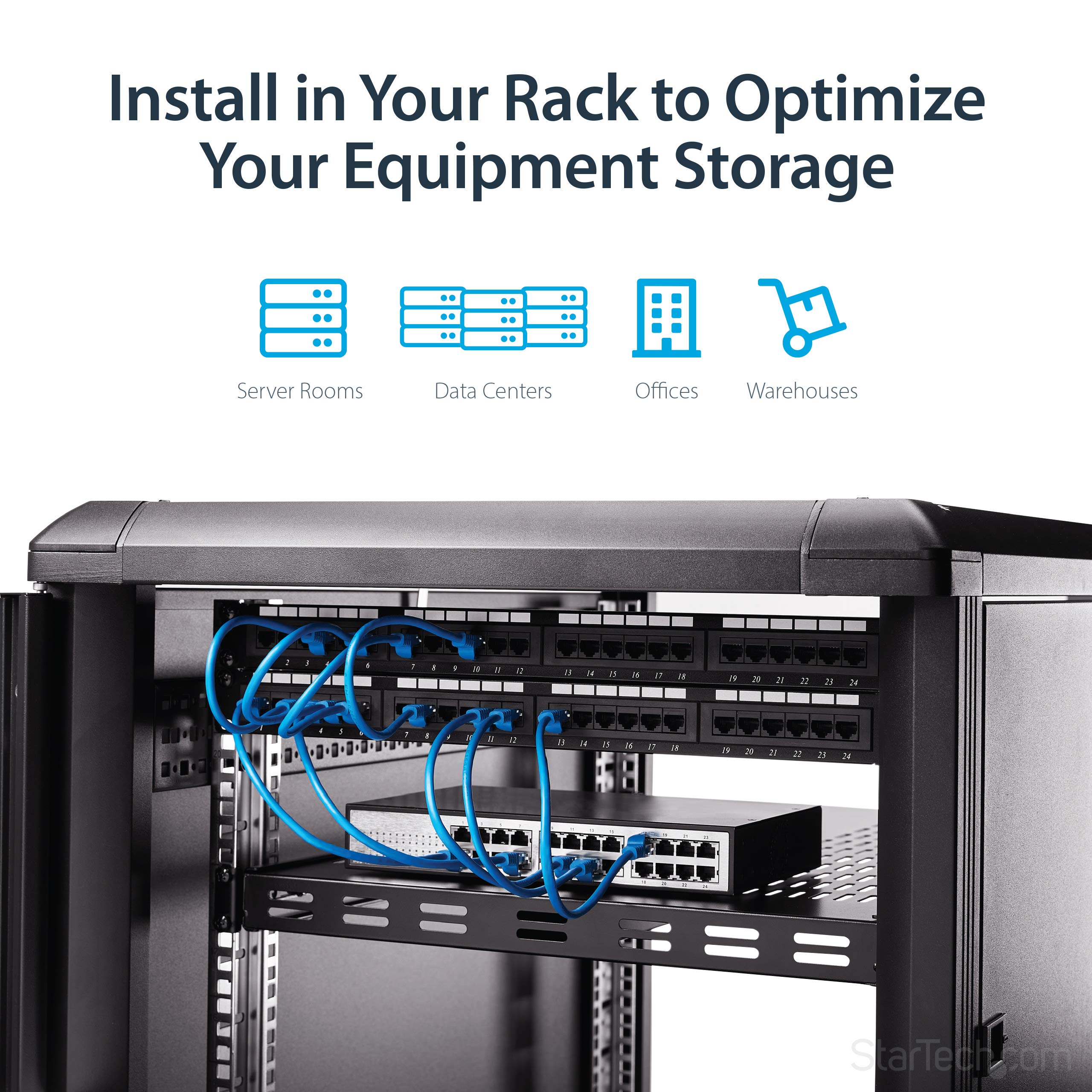 StarTech.com 1U 4-Post Adjustable Vented Server Rack Mount Shelf - 330lbs(150 kg) - 19.5 to 38in Adjustable Mounting Depth Universal Tray 19" AV/ Network Equipment Rack - 27.5in Deep (ADJSHELFHDV)