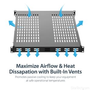 StarTech.com 1U 4-Post Adjustable Vented Server Rack Mount Shelf - 330lbs(150 kg) - 19.5 to 38in Adjustable Mounting Depth Universal Tray 19" AV/ Network Equipment Rack - 27.5in Deep (ADJSHELFHDV)