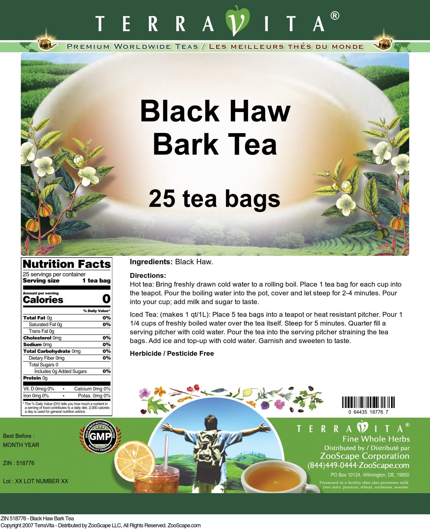 Black Haw Bark Tea (25 tea bags, ZIN: 518776)