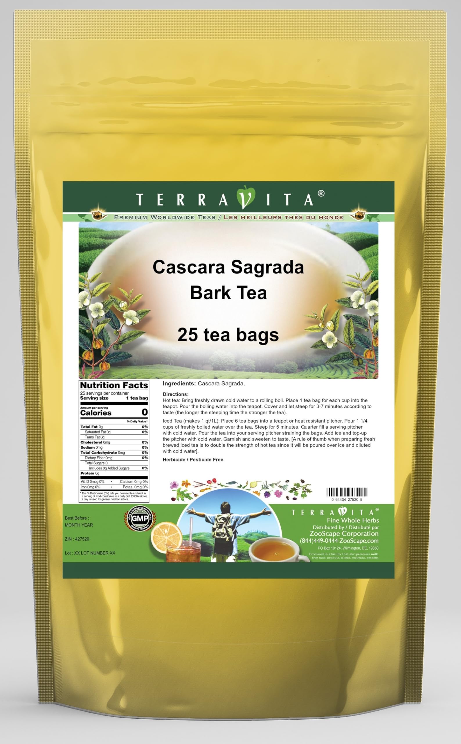 Cascara Sagrada Bark Tea (25 tea bags, ZIN: 427520)