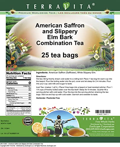 American Saffron and Slippery Elm Bark Combination Tea (25 tea bags, ZIN: 513641)