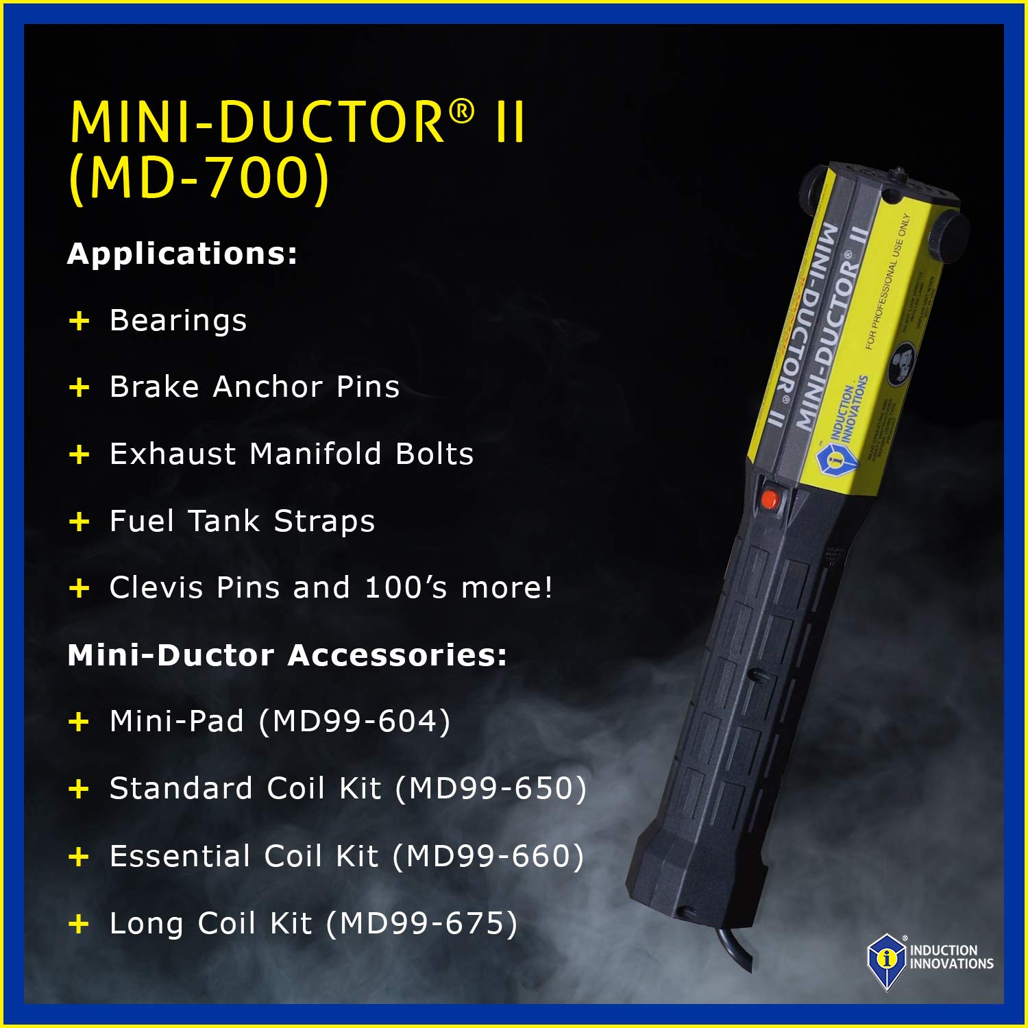 Induction Innovations - The Original Mini-Ductor II (MD-700) - Handheld Induction Heater with 3 Basic Coils, Rugged Carrier Case & Operations Manual to Safely Remove Nuts, Bolts, Bearings, & More