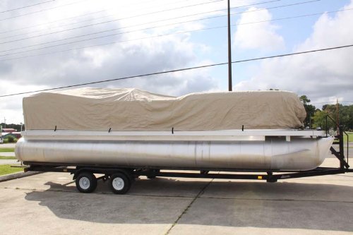 Vortex Direct 26' Tan/Beige Pontoon Boat Cover, Has Elastic and Straps, Fits 24'1" to 25' to 26' Long Deck Area, Up to 102" Beam