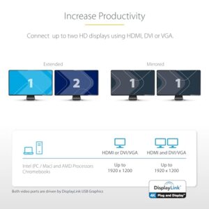 StarTech.com USB 3.0 Dual Monitor Docking Station with HDMI & DVI/VGA, 6x USB-A Ports, Ethernet, Audio & USB Type-A Hub, Universal Laptop Dock - Windows/macOS/ChromeOS (USB3SDOCKHD)