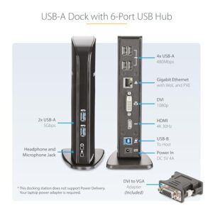 StarTech.com USB 3.0 Dual Monitor Docking Station with HDMI & DVI/VGA, 6x USB-A Ports, Ethernet, Audio & USB Type-A Hub, Universal Laptop Dock - Windows/macOS/ChromeOS (USB3SDOCKHD)