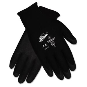 mcr safety gloves n9699m ninja 15 gauge black nylon shell hpt coated palm and fingertips, medium