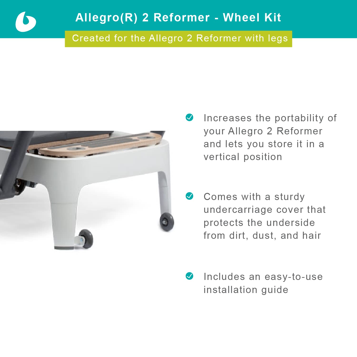 Balanced Body Wheel Kit for Allegro 2 Reformer with Legs, Replacement Wheels with Protective Cover for Home Gym Fitness Equipment