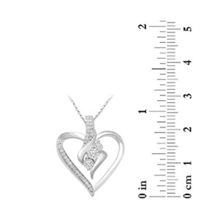 Amazon Essentials womens Sterling Silver Diamond 3 Stone Heart Pendant Necklace (1/4 cttw), 18" (previously Amazon Collection)