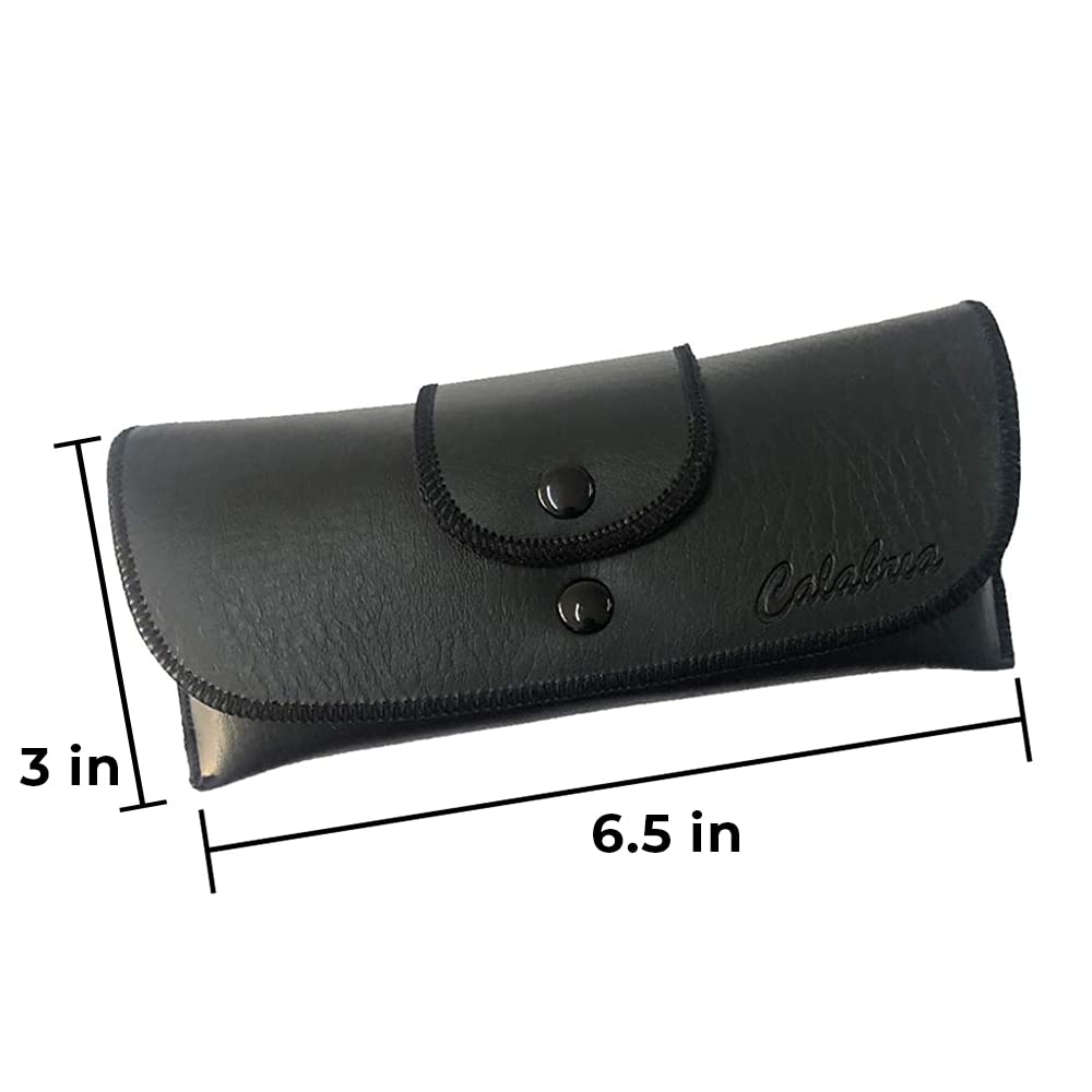 Calabria Double Snap Belt Loop Eyeglass Case Black PU Leather Vintage Old School Eye Glasses Pouch Semi-Hard Sunglass Holder