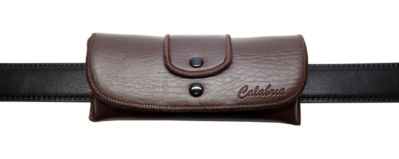 Calabria Double Snap Belt Loop Eyeglass Case Brown PU Leather Vintage Old School Eye Glasses Pouch Semi-Hard Sunglass Holder