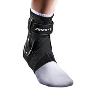 zamst a2-dx sports ankle brace with protective guards for high ankle sprains and chronic ankle instability-for basketball, volleyball, lacrosse, football-black, left, medium