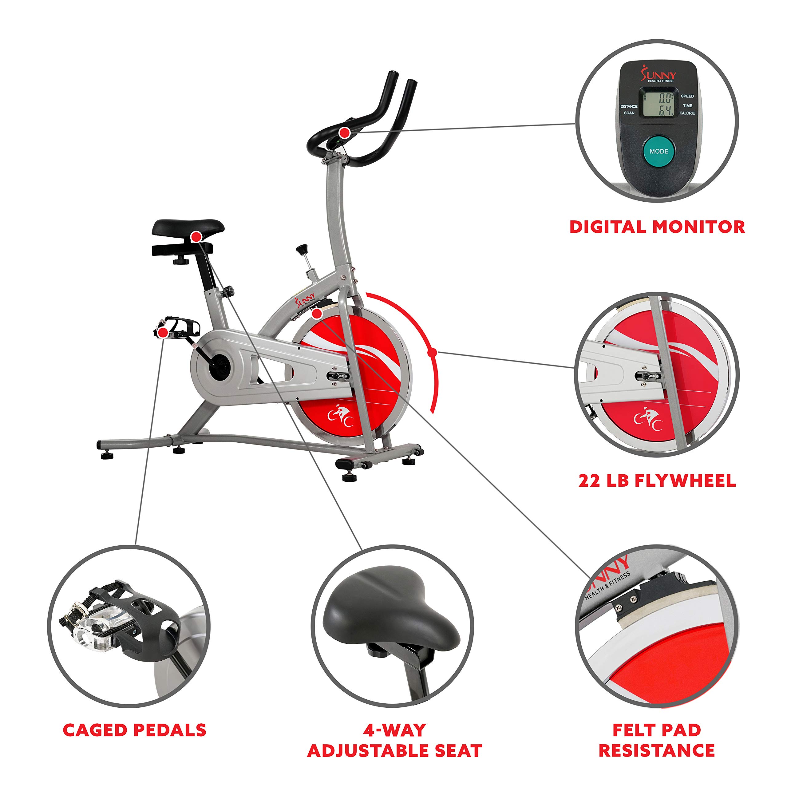 Sunny Health & Fitness Indoor Cycling Exercise Bike with LCD Monitor - SF-1203