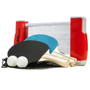 franklin sports table tennis to go portable ping pong net set - any table top adjustable, (2) ping pong paddles + (2) ping pong balls included - 2 player table tennis set