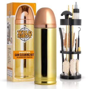 wild shot deluxe gun cleaning kit in patented bullet-shaped case, cleaning tools for handguns, shotguns and rifles