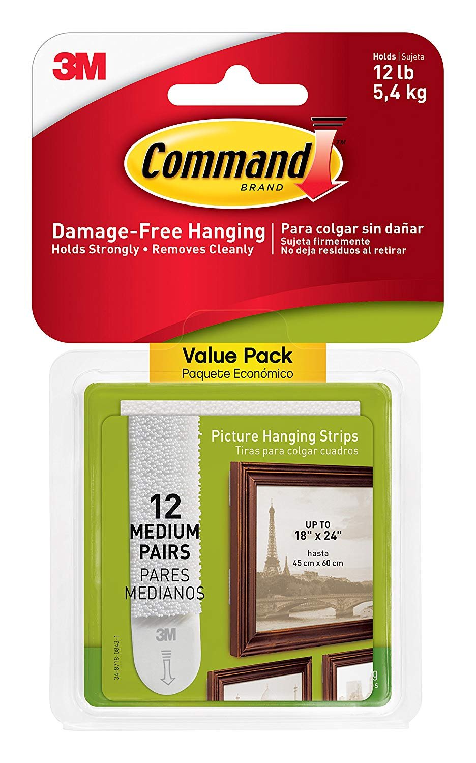 Command Medium Picture-Hanging Strips, White, 24-Sets