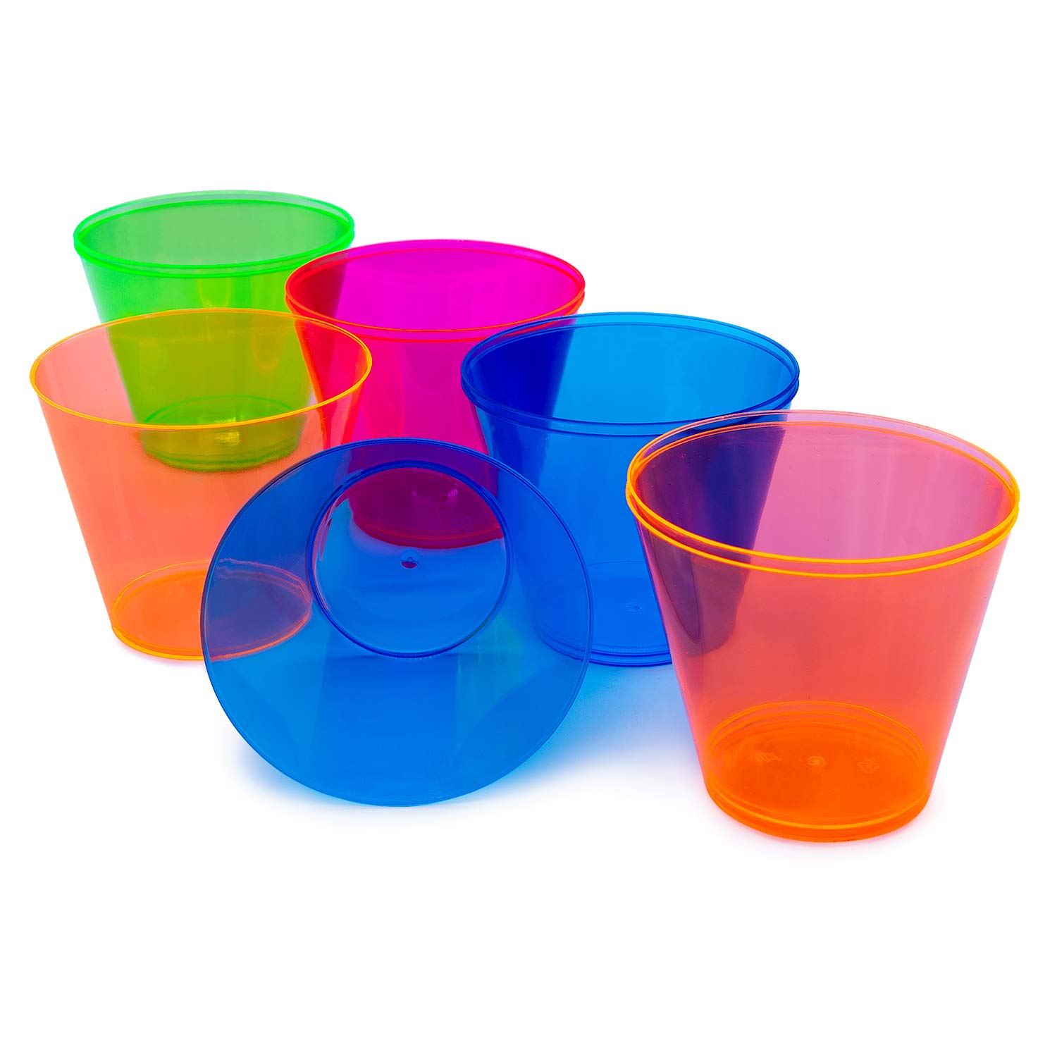 Party Essentials Plastic Cups, 100-Count, Assorted Neon