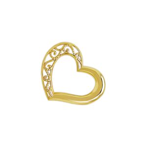 Gold Small Sliding Heart Charm - 10 Karat Solid Gold - Heart Charm - Optional Gold Chain (No Chain - Charm Only)