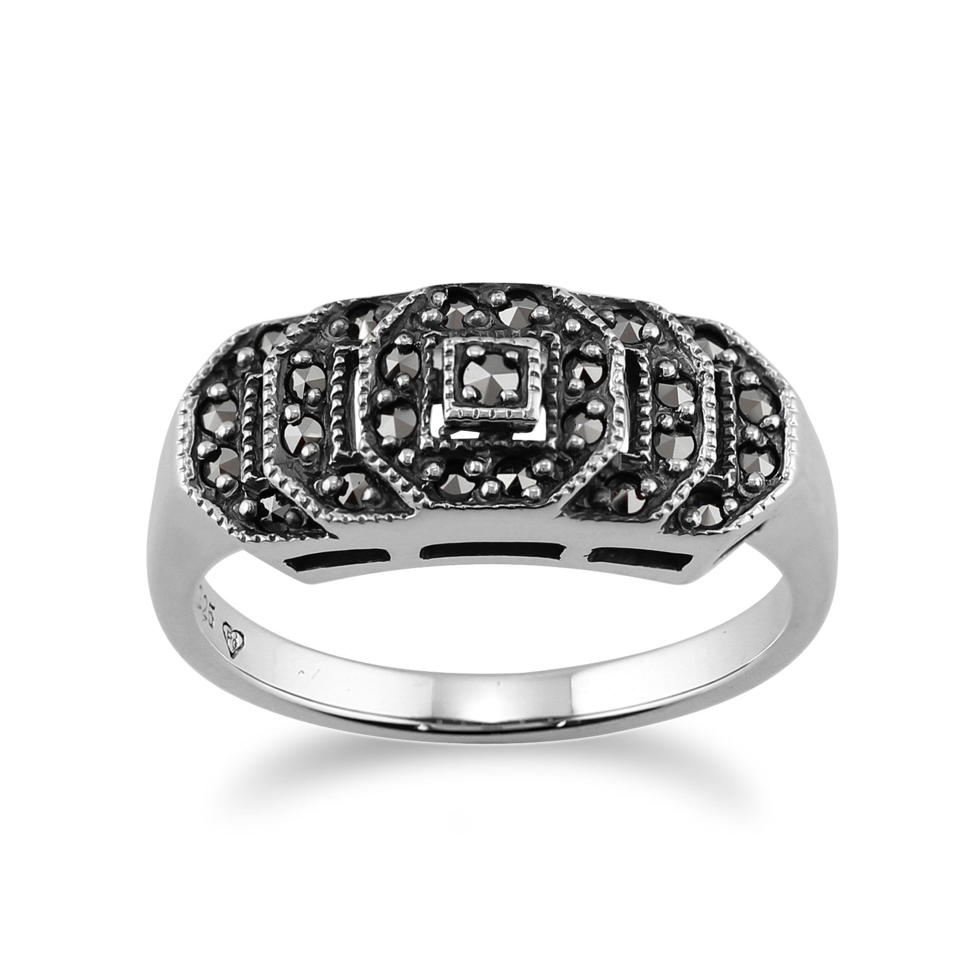 Gemondo 925 Sterling Silver Marcasite Art Deco Style Ring