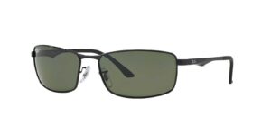 ray-ban men's rb3498 rectangular sunglasses, black/polarized green, 61 mm