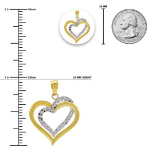 Charm America - Gold Double Heart Charm - 10 Karat Solid Gold - Diamond-cut Heart Pendant