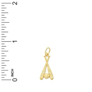 Charm America - Gold Small Baseball Softball Bat and Ball Charm - 10 Karat Solid Gold