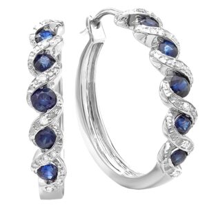 dazzlingrock collection round blue sapphire & white diamond hoop earrings | 925 sterling silver