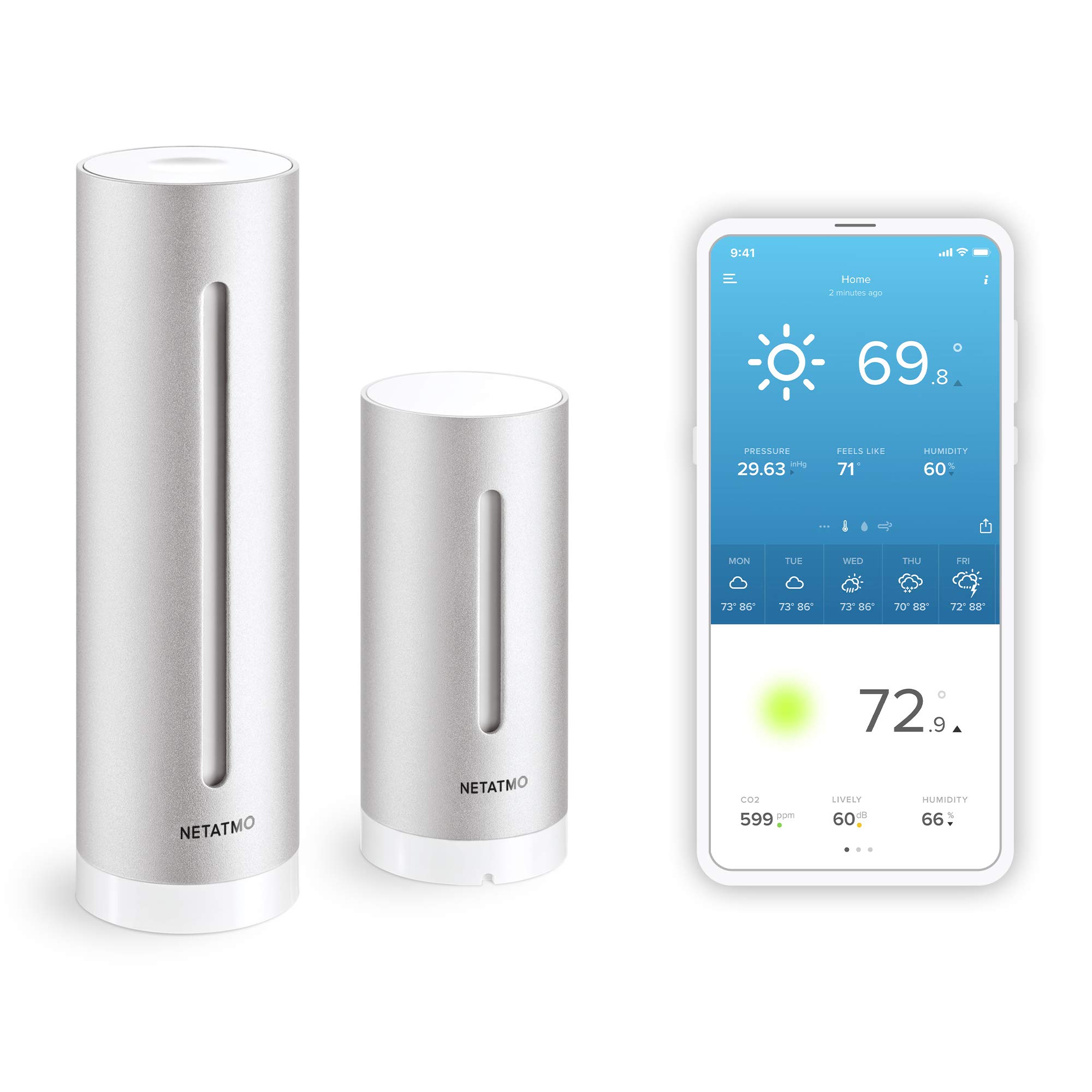 Netatmo Weather Station Indoor Outdoor with Wireless Outdoor Sensor - Compatible with Amazon Alexa & Apple HomeKit