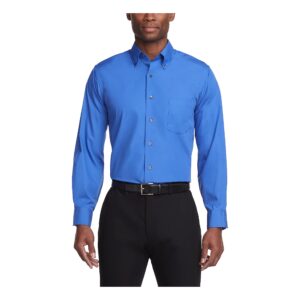 Van Heusen Men's Dress Shirts Regular Fit Silky Poplin Solid, Royal Blue, 16.5"-17" Neck 34"-35" Sleeve