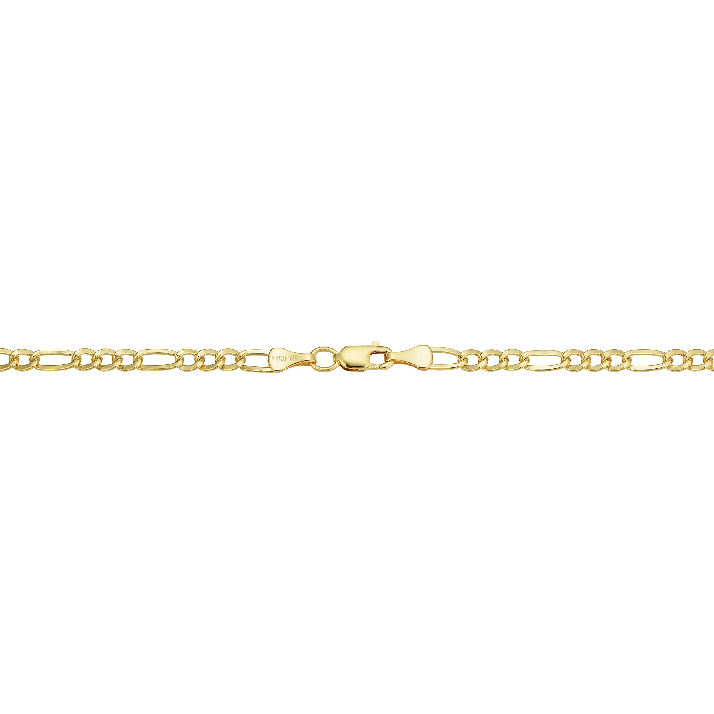 Kooljewelry 14k Yellow Gold Filled Solid Figaro Link Chain Necklace (3.3 mm, 18 inch)