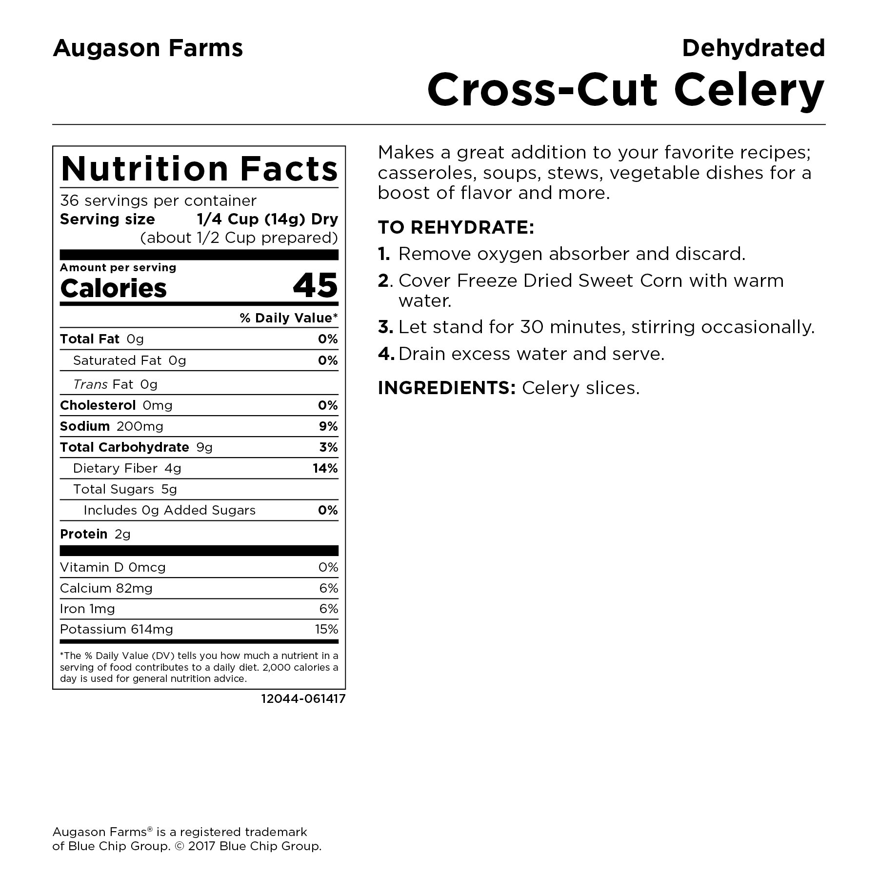 Augason Farms Dehydrated Cross Cut Celery 1 lb 2 oz No. 10 Can