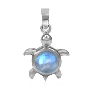 Silvershake Natural Moonstone 925 Sterling Silver Turtle Solitaire Pendant