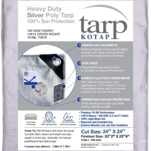 Kotap 24 x 24 Ft. Heavy-Duty Protection/Coverage Tarp, Superior Weave for Greater Longevity, 10-mil Multi-Use, Waterproof, TRS-2424, Silver (1-Pack)