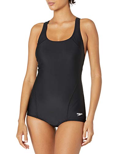 speedo Women's Swimsuit One Piece PowerFlex Princess Seam Ultraback Conservative Cut,Speedo Black,16