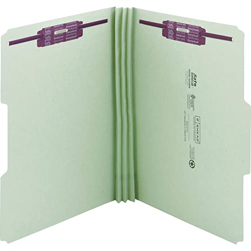 Smead® Pressboard Fastener Folders With SafeSHIELD® Fasteners, 3" Expansion, Legal Size, 100% Recycled, Gray/Green, Box