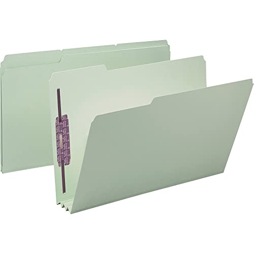 Smead® Pressboard Fastener Folders With SafeSHIELD® Fasteners, 3" Expansion, Legal Size, 100% Recycled, Gray/Green, Box