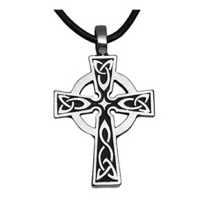 trilogy jewelry pewter celtic cross irish scottish wales pendant on leather necklace