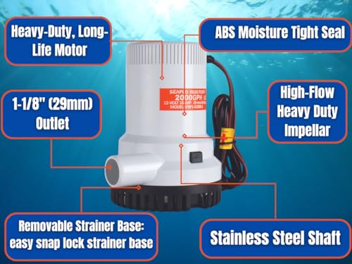 SEAFLO 01-Series 12v 2000 GPH Bilge Pump- 4 Year Warranty!