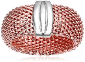 sterling silver italian rhodium plated flexible mesh ring, size 8