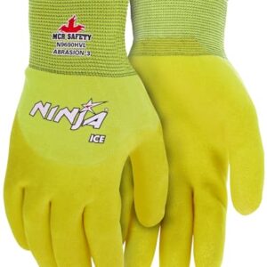 MCR Safety Ninja® Ice Hi-Visibility 15 Gauge Nylon Insulated Cold Weather Gloves, Acrylic Terry Inner, 3/4 HPT Coating, Yellow, Medium ,1-Pair