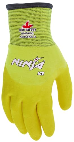 MCR Safety Ninja® Ice Hi-Visibility 15 Gauge Nylon Insulated Cold Weather Gloves, Acrylic Terry Inner, 3/4 HPT Coating, Yellow, Medium ,1-Pair