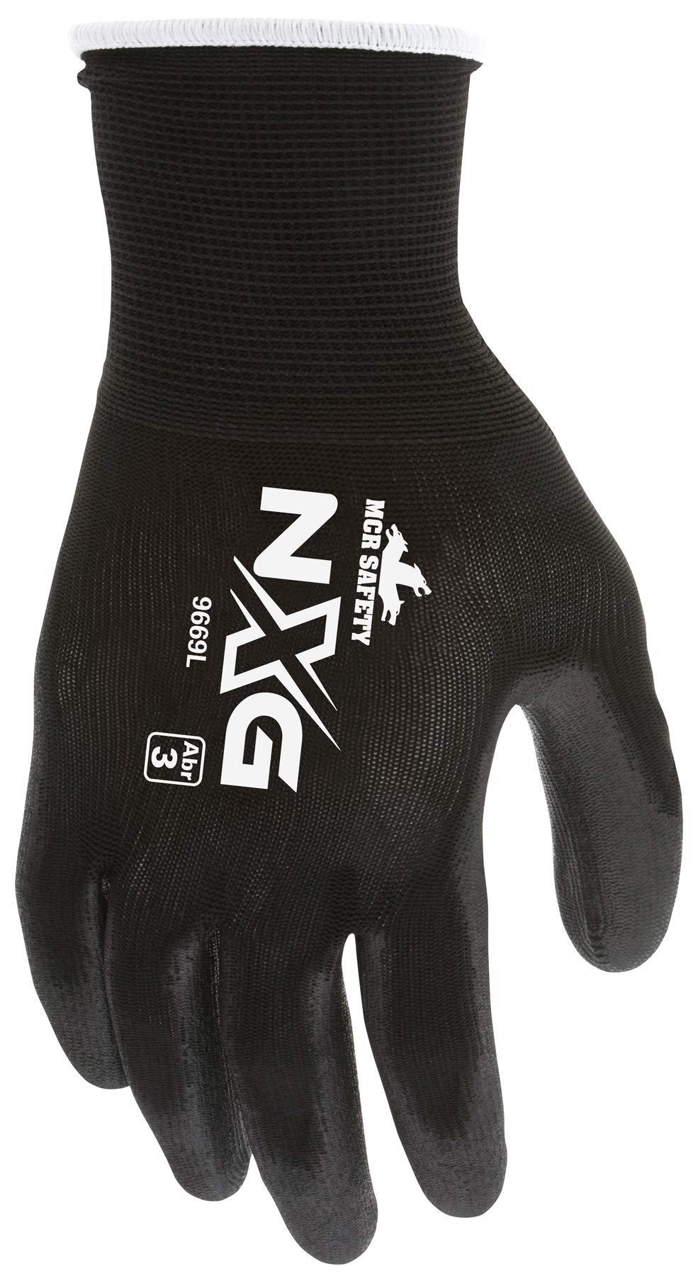 MCR Safety 9669L NXG Work Gloves 13 Gauge Black Nylon Shell Black Polyurethane (PU), 1 Pair