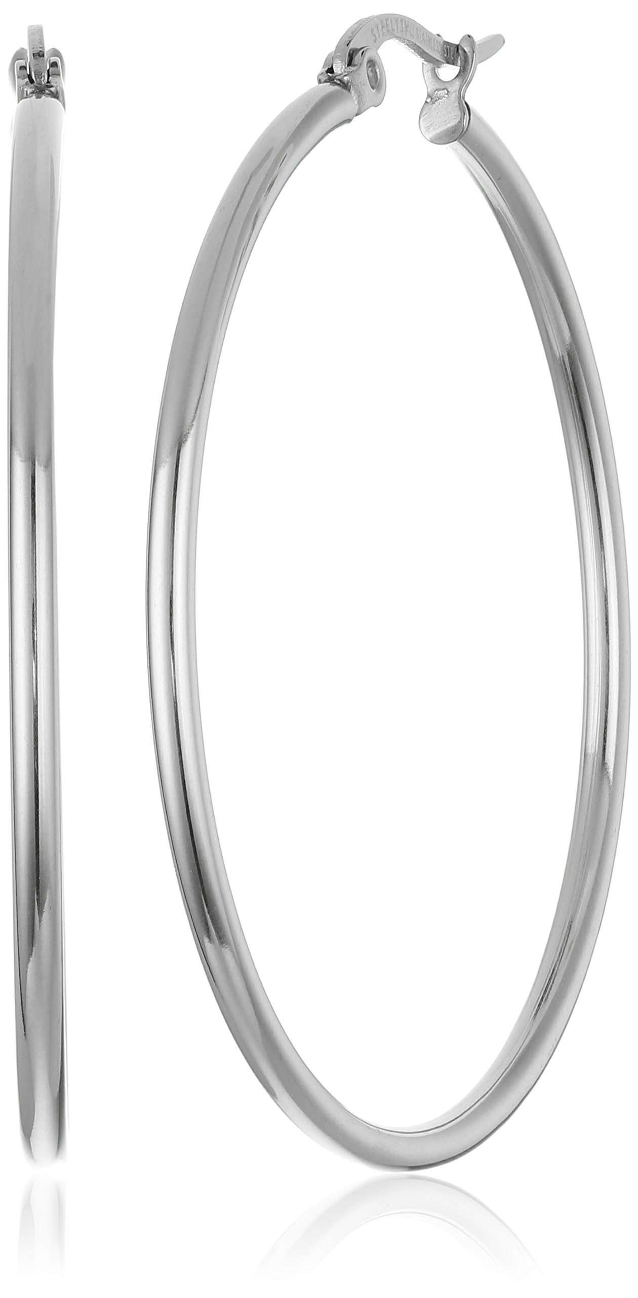 Amazon Essentials Stainless Steel Rounded Tube Hoop Earrings (40mm), (previously Amazon Collection)