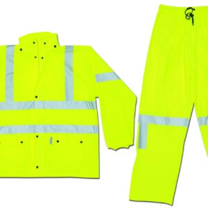 MCR Safety 5182M Luminator Class 3 Stretch Polyurethane/Cotton-Polyester Blend 2-Piece Suit with Roll-Up Hood and 3M Reflective Material, Fluorescent Yellow, Medium