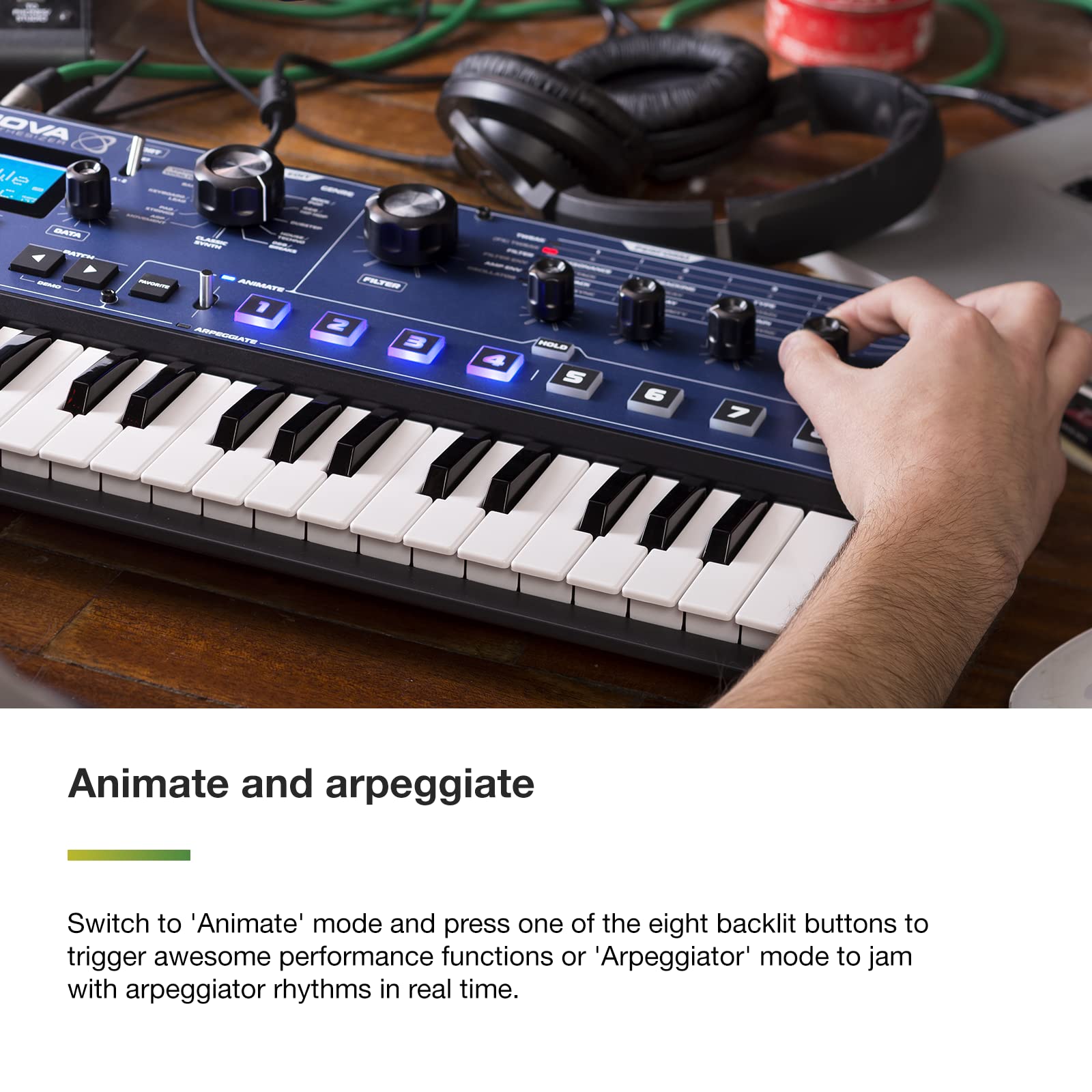 Novation MiniNova Analogue Modelling Compact 37 Mini-key Synth – Tough, compact, powerful mini-synth with pitch-correcting effect vocoder, 256 onboard sounds and five effects per voice layering Blue