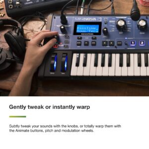 Novation MiniNova Analogue Modelling Compact 37 Mini-key Synth – Tough, compact, powerful mini-synth with pitch-correcting effect vocoder, 256 onboard sounds and five effects per voice layering Blue