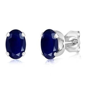 gem stone king 925 sterling silver blue sapphire stud earrings for women | 1.10 cttw | gemstone birthstone | oval 6x4mm